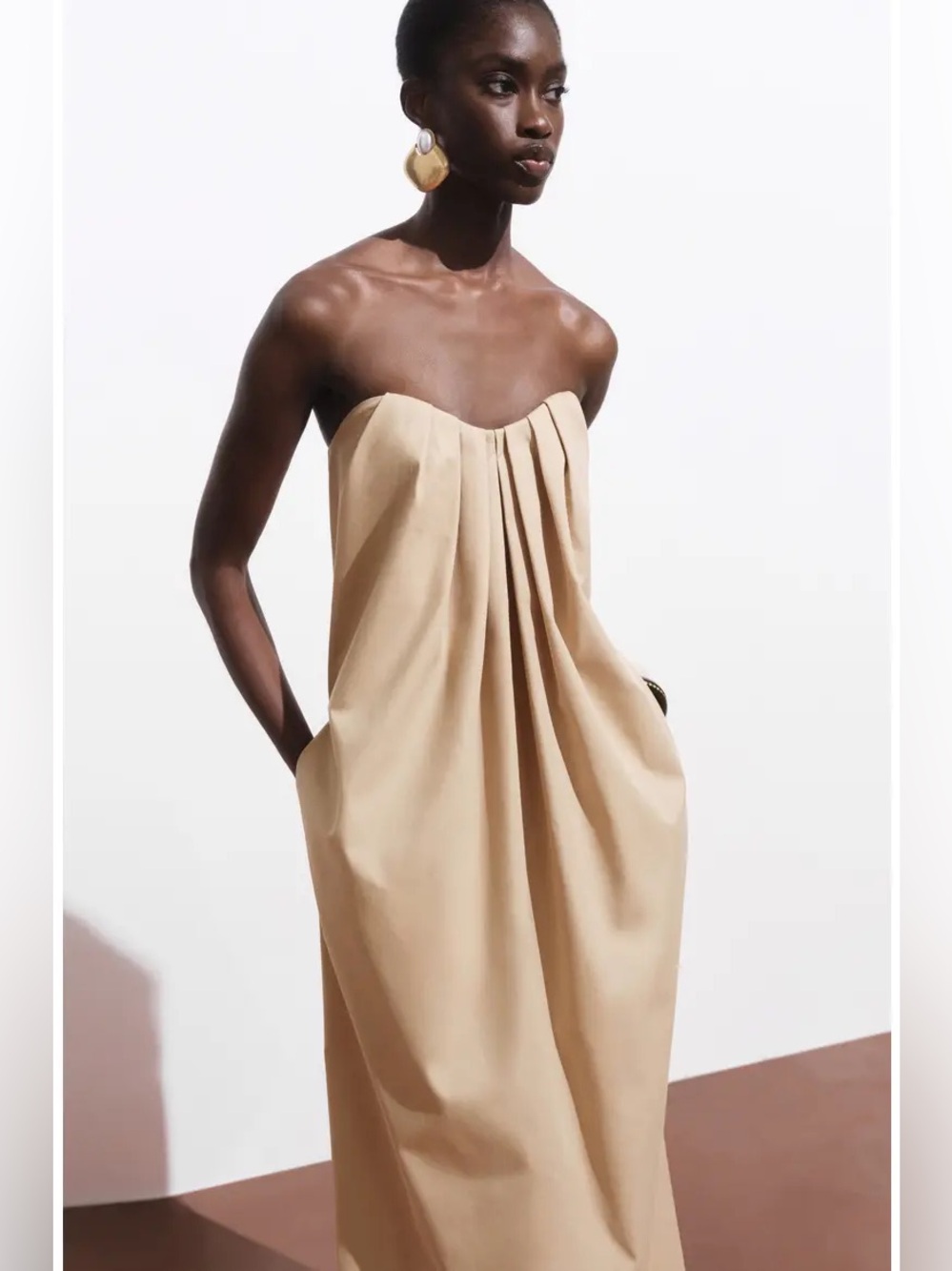MANGO Strapless bubble Maxi Dress in Beige